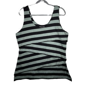 Soft Surroundings Green and Black Striped Asymmetrical Layered Tank 1X
